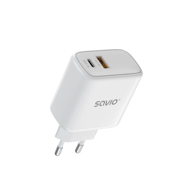 Savio LA-06 USB Type A & C Quick Charge Power Delivery 3.0 Indoor Tablette, téléphone Blanc Secteur Charge rapide Intérieure