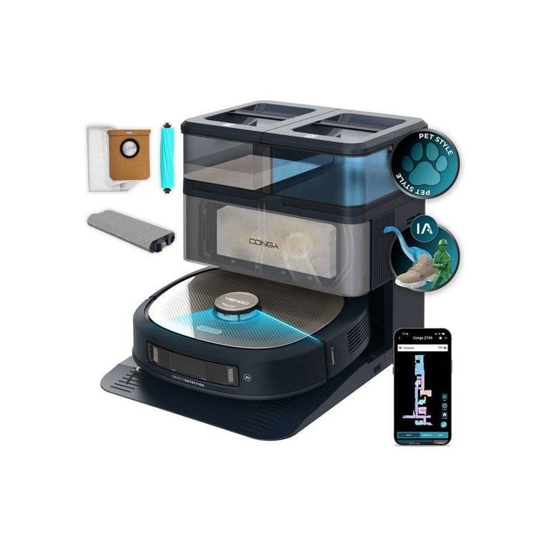Robot Aspirateur Cecotec Conga Z100 – 20000 Pa, Autovidage, Navigation AI LaserEye - vue 3