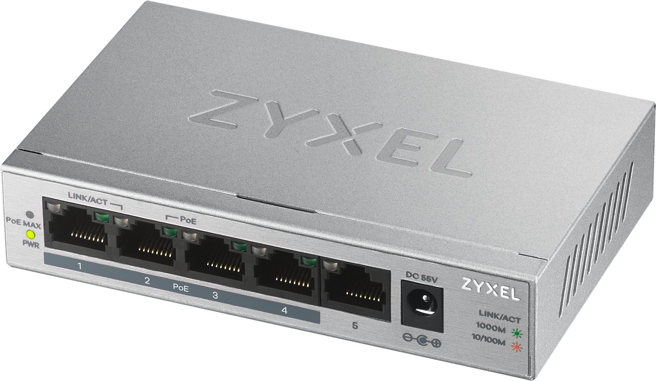 Zyxel GS1005HP Non-géré Gigabit Ethernet (10/100/1000) Connexion Ethernet, supportant l'alimentation via ce port (PoE) Argent - Neuf