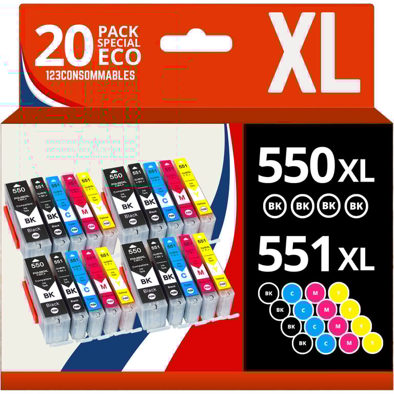 123CONSOMMABLES PGI550CLI551 Cartouches encre compatible avec Canon 550 551 pour Pixma MX925 iP7200 iP7250 MG5650 MG7550 MG6350 MG6650 MX725 MX920 2 / 1 Cyan / 1 / 1 Jaune Neuf - vue 3