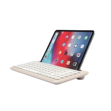 WE POP Teclado Bluetooth universal con soporte para tablet/smartphone - beige