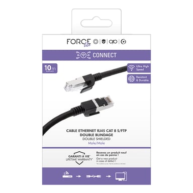 Force Power Cable Ethernet RJ45 trenzado doble apantallado S/FTP Macho/Macho 10m Negro