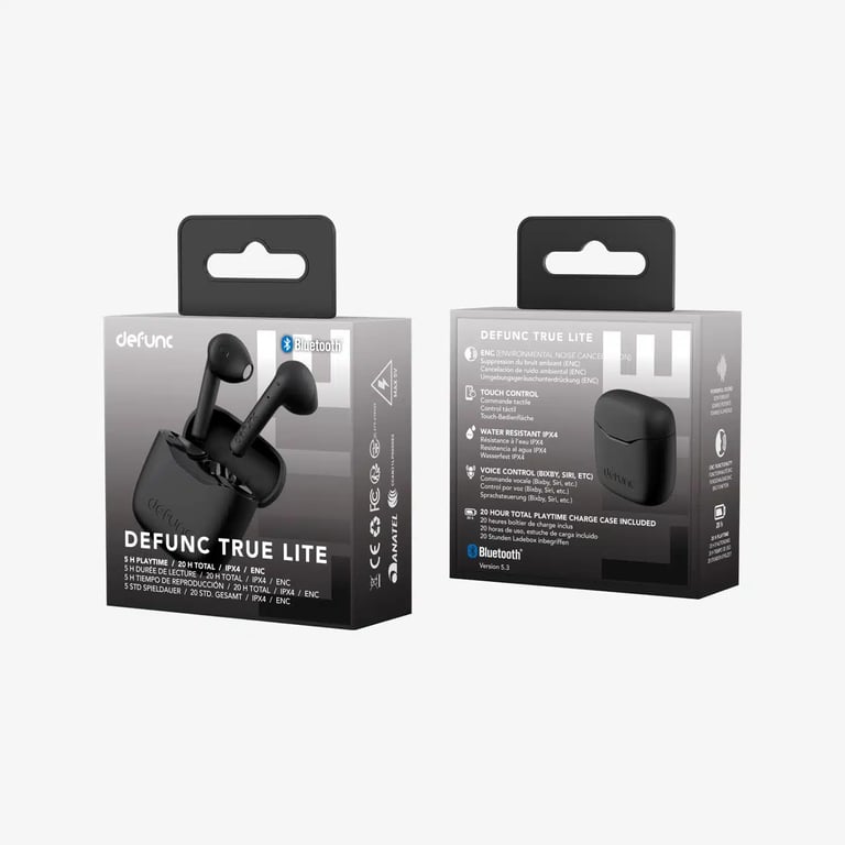 Defunc True Lite Écouteur sans Fil Bluetooth 5.3 Hi FI Son Stéréo Contrôle Tactile Microphones Intégrés 20 Heures Durée de Lecture USB C Charge pour iOS et Android Telephone Neuf - vue 3