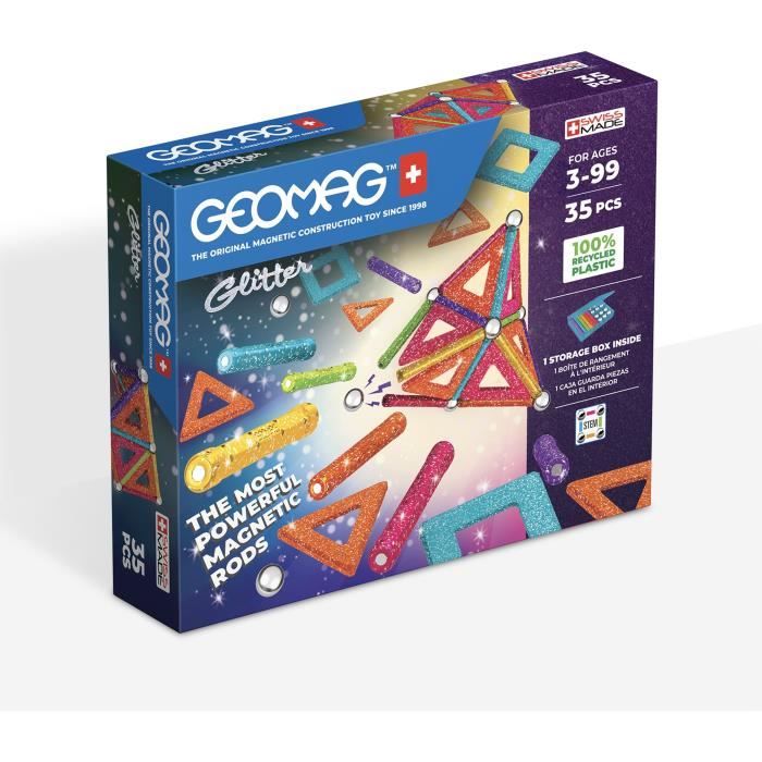 Geomag Glitter Recycled Constructions Magnétiques Pailletées Barrettes Magnétiques Pailletées et Colorées Pack de 35 Pièces 100% Plastique Recyclé - vue 9