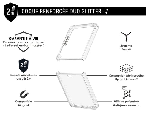 Force Case Funda Duo para Galaxy Z Flip 7 con purpurina reciclada antigolpes Transparente