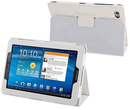 Housse Samsung Galaxy Tab Gt P6800 P6810 Orientation Mode Paysage Nylon Blanc Faux cuir YONIS