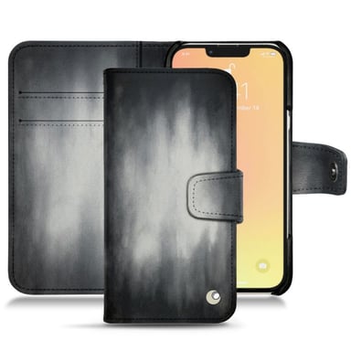 Housse cuir Apple iPhone 13 - Rabat portefeuille - Gris - Cuir patine