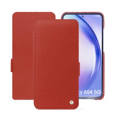 Housse cuir Samsung Galaxy A54 -  - Orange - Cuir grainé