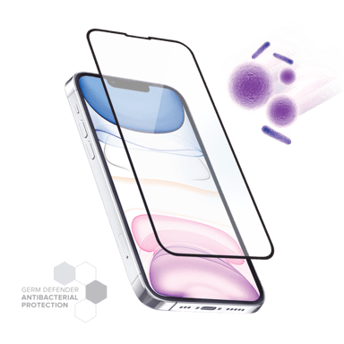 Protector de pantalla antibacteriano de vidrio templado ultrarresistente (cobertura del 100% de la superficie) para Apple iPhone 13/ 13Pro/ 14, Negro