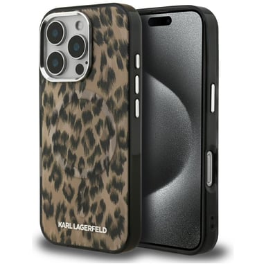 Custodia Karl Lagerfeld IML Leopard MagSafe per iPhone 16 Pro Max, marrone