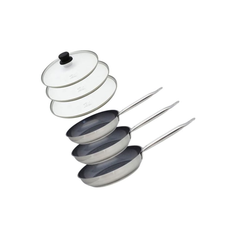 Set de 3 poêles à induction avec couvercles en verre ELO Professional Inox 1810 ELODUR® Ø 24 28 et 32 cm - vue 2
