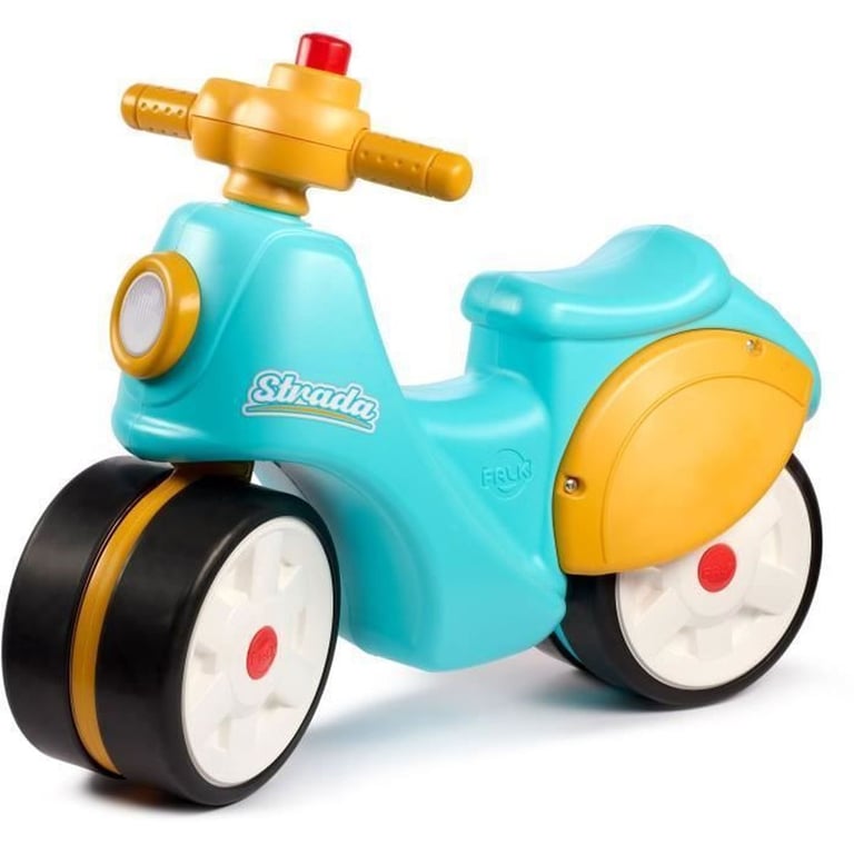 Falk Scooter 1er âge - Stada - Jaune et bleu - Klaxon manuel - Roues silencieuses - Dès 12 mois - 100% Fabriqué en France