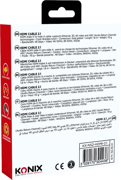 Câble HDMI 2.1 KONIX Nintendo Switch 2 Compatibilité 4K et 8K Nylon tressé Longueur 18 - vue 3
