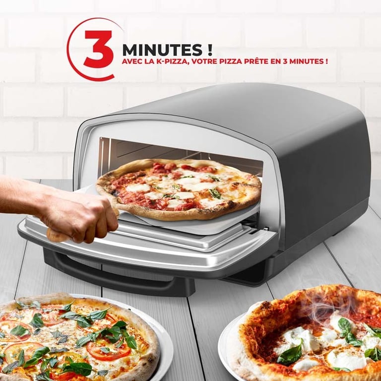 Kitchencook - Four à Pizza - 2000w - Jusqu'à 450°c - 12 Programmes - Plaque De Cuisson En émail, Pelle Et Coupe Pizza En Inox - Neuf