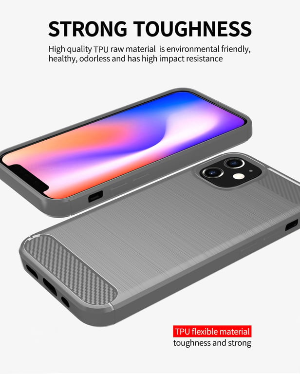 Coque pour Apple iPhone 12 MINI en BRUSHED GRIS Housse de protection Étui en silicone TPU flexible, aspect inox et fibre de carbone
