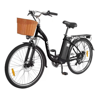 DYU C6 Bicicleta eléctrica para adultos, 26'', bicicleta urbana con cesta, motor de 350 W, batería de 36 V y 12,5 Ah
