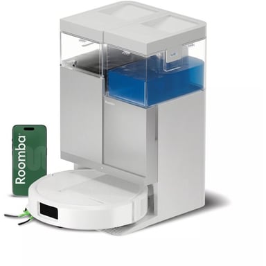 Robot aspirateur laveur IROBOT Roomba Plus 415 Combo avec base AutoWash, LiDAR et succion 20000 Pa, mops DualClean rotatifs, blanc