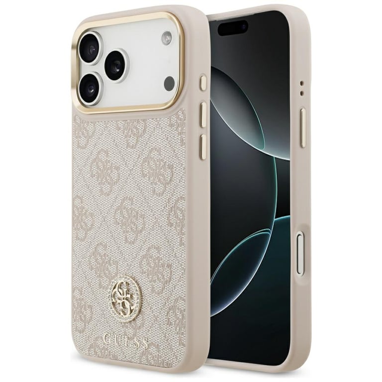 GUESS  Coque arri&egrave;re en cuir avec logo Strass classique et MagSafe Apple iPhone 17 Pro Max - Rose