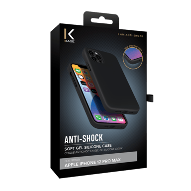 (O) Custodia antiurto in silicone gel morbido per Apple iPhone 12 Pro Max, nero satinato