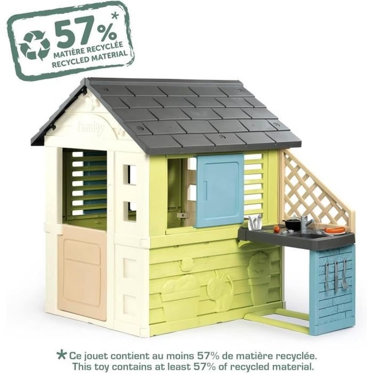 Maisonnette SMOBY Life Pretty avec cuisine d'été 17 accessoires Anti-UV Vert clair, blanc et bleu - Neuf