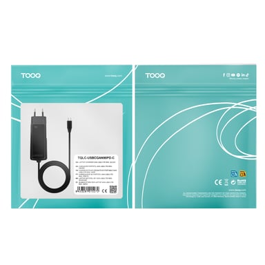 CARGADOR TOOQ PORTATIL GAN USB-C PD 90W CUBICO NEGRO