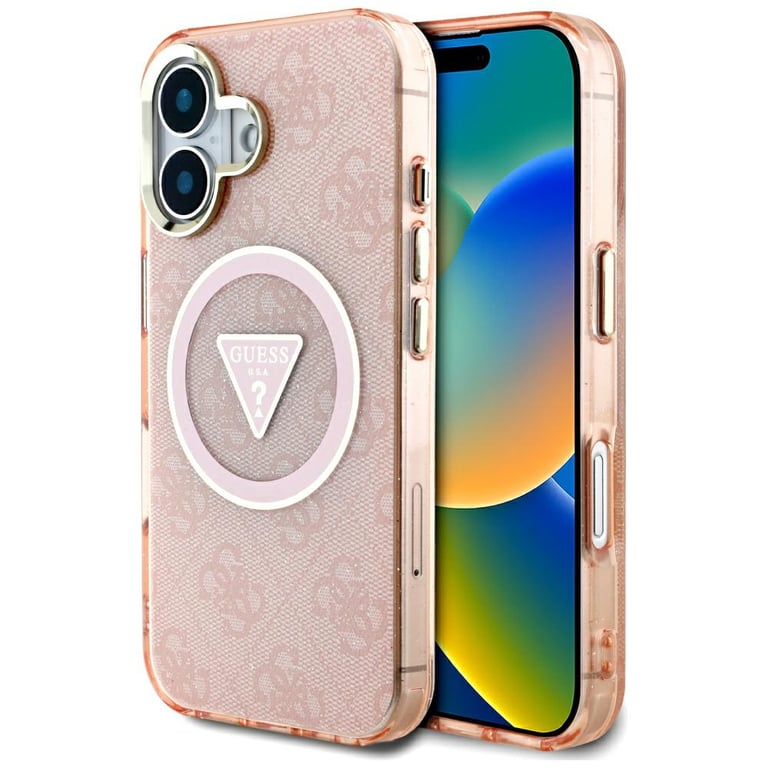 Coque Guess IML Metal Glitter 4G Circle Triangle MagSafe pour iPhone 16 - vue 4