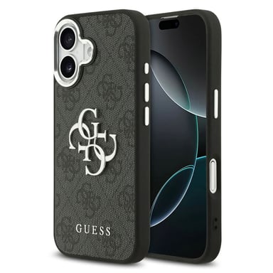 Guess Coque 4G Metal Logo Backcover pour Apple iPhone 17 - Silver Edge - Black