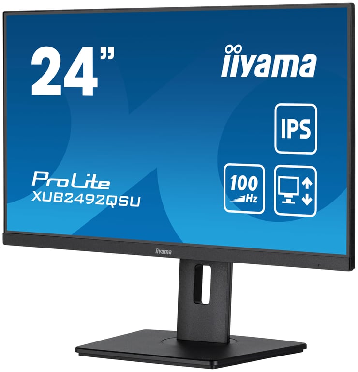 Ecran IIYAMA 23,8   Noir IPS 16:9 0.5ms WQHD 2560x1440 300 cd/m2 100Hz 1xHDMI 1xDisplayPort 3xUSB HUB (3.2) Haut parleurs 15cm pied réglable en haut Pivot - Neuf
