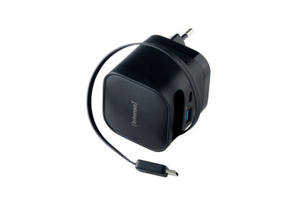 CHARGEUR SECTEUR USB-C 65 W AVEC CORDON RETRACT. 0,7M NOIR - Neuf