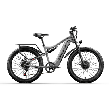 Shengmilo Bicicleta eléctrica 48V 840Wh Bicicleta eléctrica Alcance de 90 km Batería extraíble 2000W Bicicleta de montaña de doble motor Bicicleta eléctrica con suspensión total de 26 pulgadas Pantalla digital LCD ebike&MTB Gris