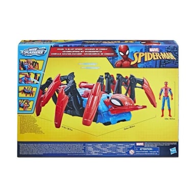 Marvel Spider-Man Fighting Spider Vehicle, giocattolo da supereroe per bambini, lancia acqua e proiettili, da 4