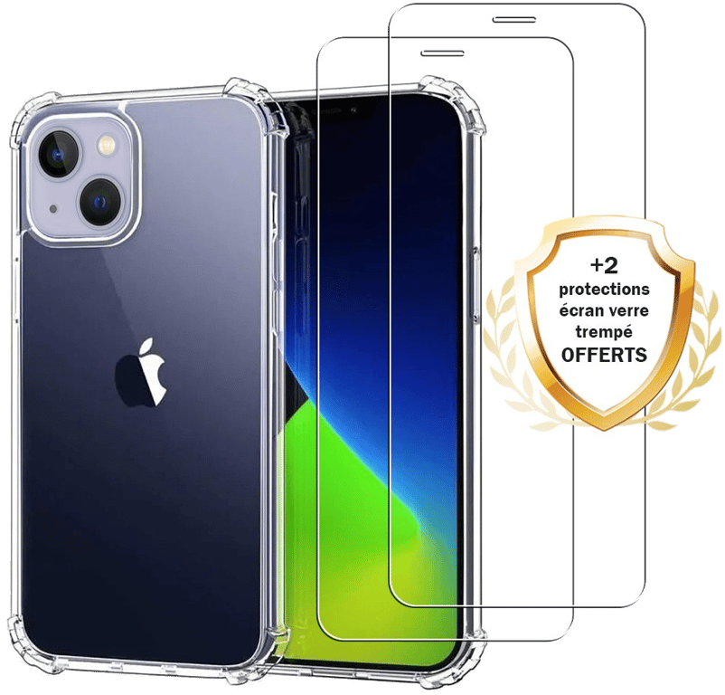 Evetane Coque Apple iPhone 13 Antichoc Silicone bords renforcés + 2 Vitres en verre trempé Protectio