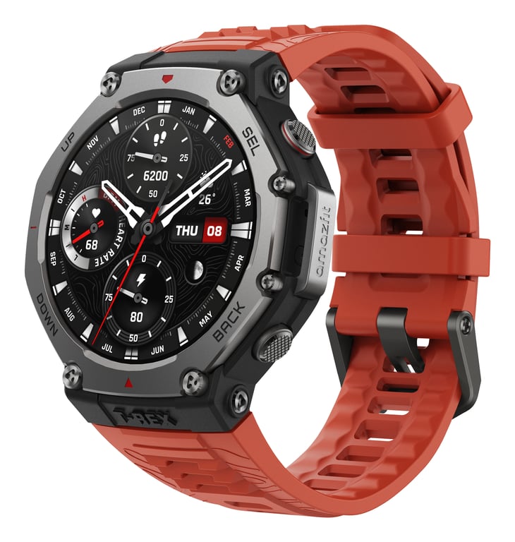 Amazfit T-Rex 3 Lava 3,81 cm (1.5 ) AMOLED 48.5 mm Numérique 480 x 480 pixels Écran tactile Noir, Acier inoxydable GPS (satellite) - Neuf