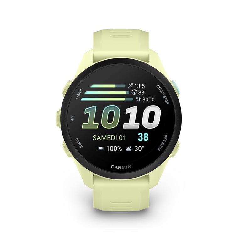 Garmin Forerunner 70 - Montre GPS de running AMOLED 1,2  Tactile Bracelet jaune citron Noir 5 ATM - Neuf