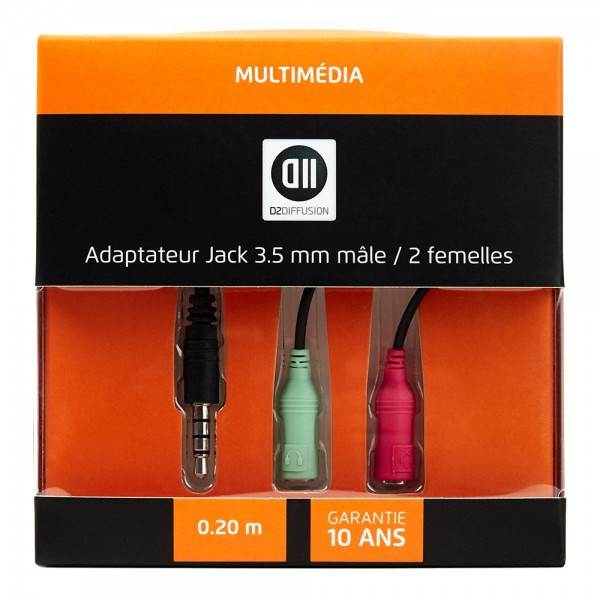 D2 Diffusion D2ADPJKM2JKF020 câble audio 0,2 m 3,5mm 2 x 3.5mm Noir - Neuf