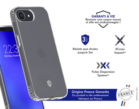 Coque renforcée iPhone 16e PULSE Origine France Garantie 3m Transparente + Garantie à vie - Origine France Garantie Force Case