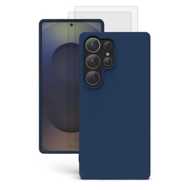 EVETANE Coque Samsung Galaxy S25 Ultra Silicone Liquide Bleue + 2 Vitres en Verre Trempé Protection écran