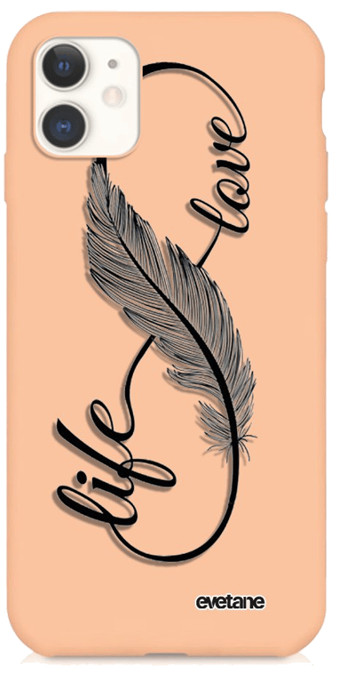 Evetane Coque Apple iPhone 11 Silicone Liquide Douce rose pâle Love Life