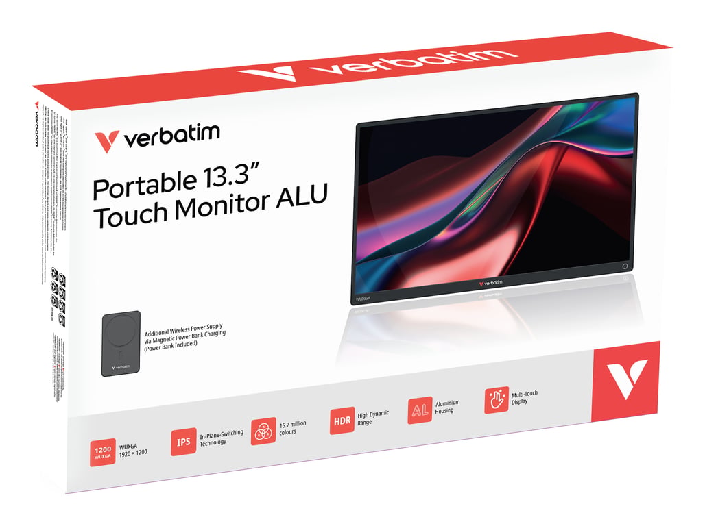 Verbatim PMT 13 Écran tactile portable 13 3" en aluminium avec batterie externe 5000 mAh écran Full HD mobile pour ordinateur portable tablette smartphone PS5 Nintendo Switch avec port USB C et - vue 2