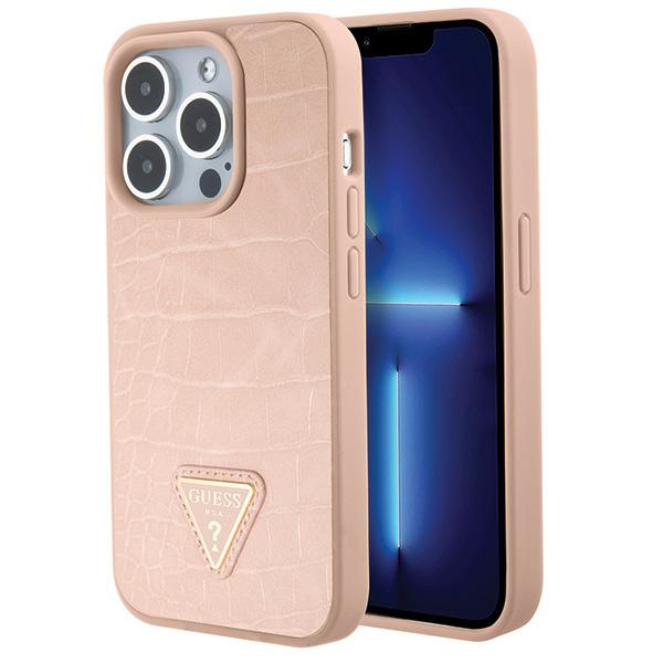Guess Étui Croco Triangle Metal Logo pour iPhone 15 Pro Max