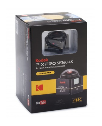 KODAK Pixpro SP360 4K Action Cam Black - Extreme Pack - Cámara digital 360° - Vídeo 4K - Accesorios incluidos