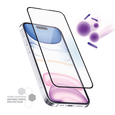Protection d'écran antibactérienne en verre trempé ultra-résistant à bords incurvés pour Apple iPhone 15 Pro, Noir