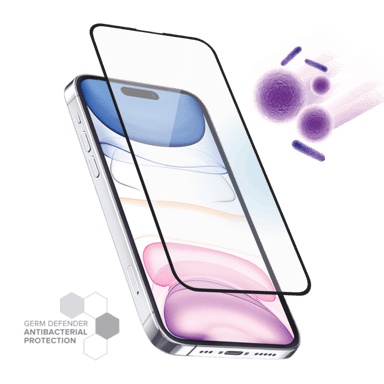 Protector de pantalla de cristal templado antibacteriano con bordes curvados para Apple iPhone 15 Pro, Negro