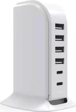 Chargeur maison multi ports 4 USB-A + 2 USB-C 40W Blanc Bigben