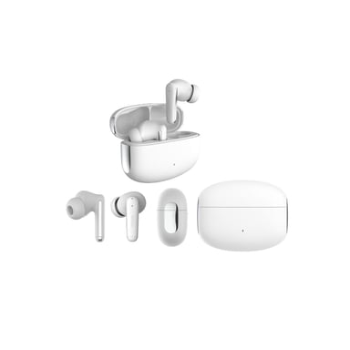 Ecouteurs sans fil WE - Bluetooth 5.3, batterie intégrée 37mAh (autonomie de 5.5h) + Boitier de recharge 500mAh, ANC (réduction de bruit active)+2 micro ENC, blanc