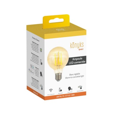 Ampoule connectée Vintage Konyks Antalya Style G80-E27 - LED Wi-Fi + BT E27