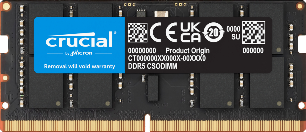 Crucial CT32G64C52CS5 1x32 Go DDR5 6400 MT/ 262 pin SO DIMM - vue 3