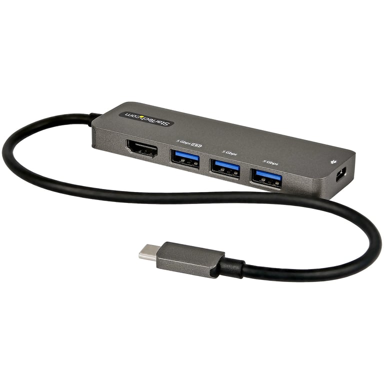 StarTech.com Adaptateur Multiport USB C Adaptateur USB C vers HDMI 2.0b 4K 60Hz HDR10 Alimentation Passthrough Hub 4 Ports USB 3.0 Mini Dock USB Type C Câble Intégré 30cm Neuf