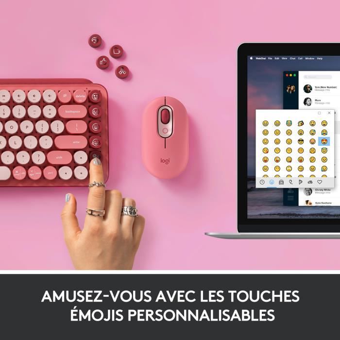 Clavier Sans Fil Logitech POP Keys Mécanique avec Touches Emoji Personnalisables, Bluetooth ou USB, Design Compact Durable - Rose