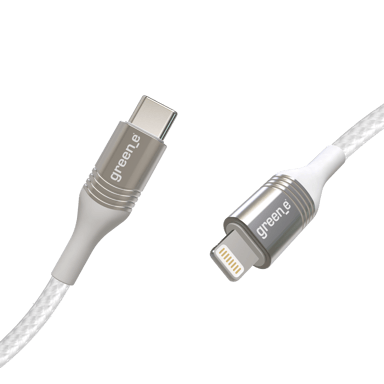 GREEN E - Cable Ecoconçu pour IPHONE 12 Lightning vers USB-C - 2 m - BLANC